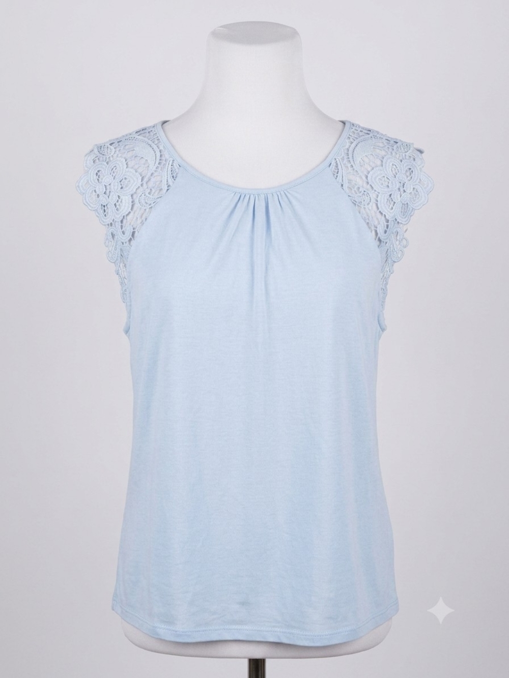 Light Blue Lace Cap-Sleeve Women's Top
